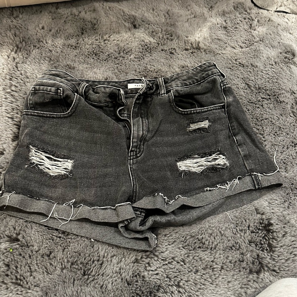 Distressed Black Denim Shorts